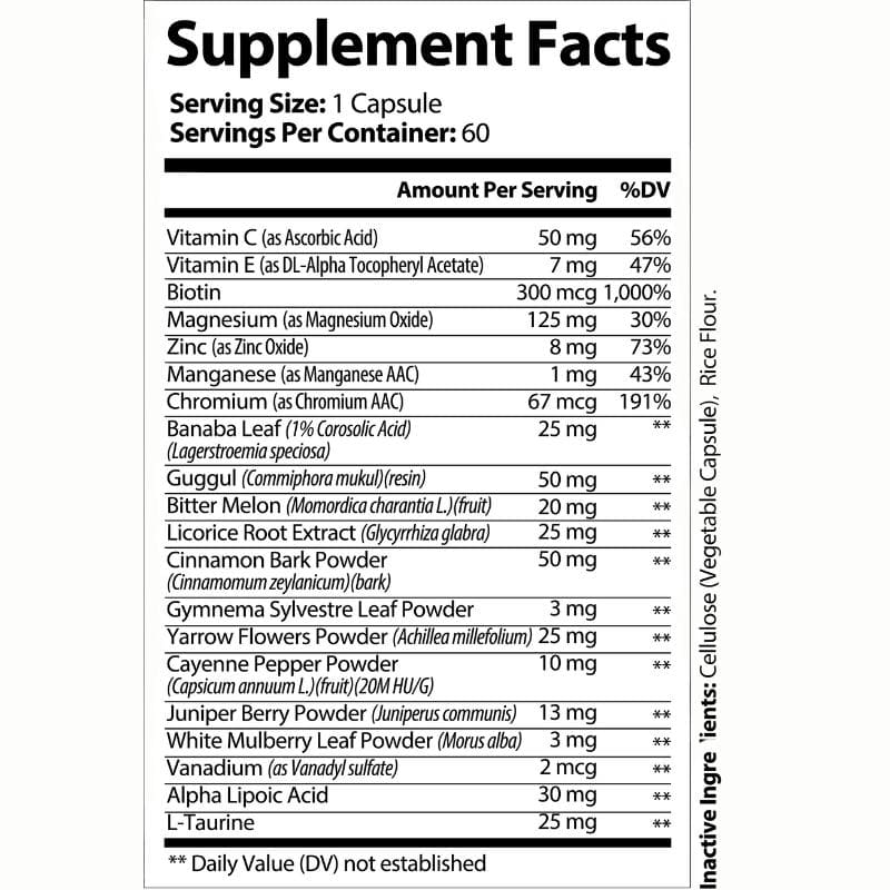 Nutra Moment | Blood Sugar Support | Supplement Facts | Ingredients