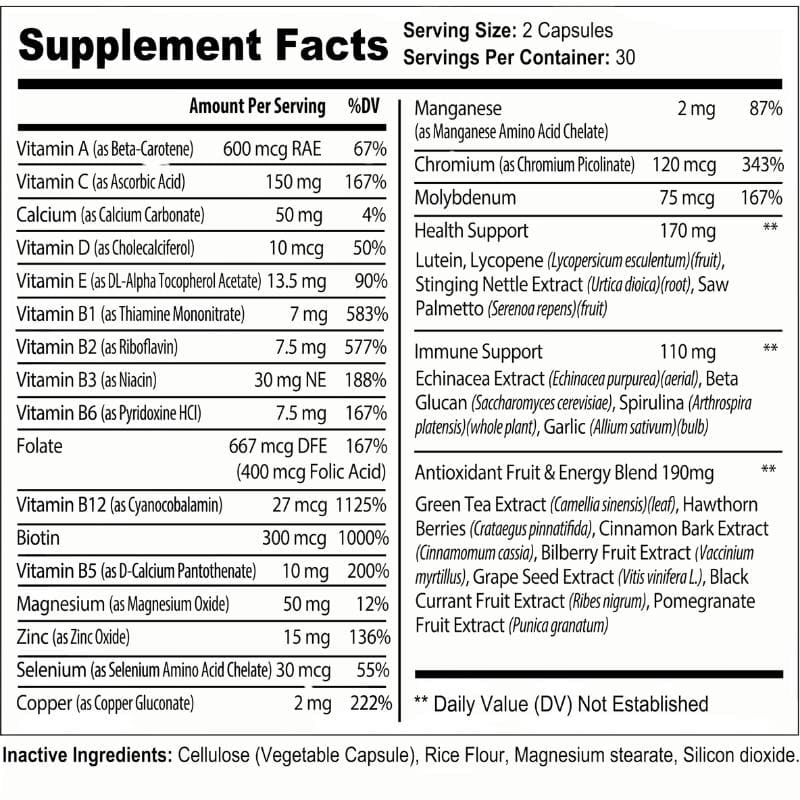 Nutra Moment | Complete Multivitamin For Men | Supplement Facts | Ingredients