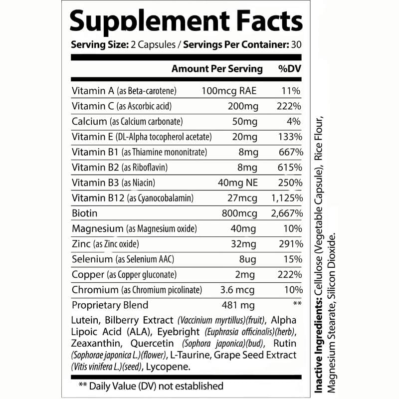 Nutra Moment | Eye Health Support | Supplement Facts | Ingredients